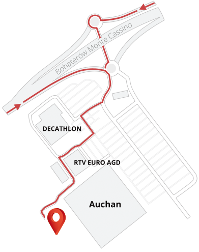 Schemat dojazdu na poligon przez parking Auchan